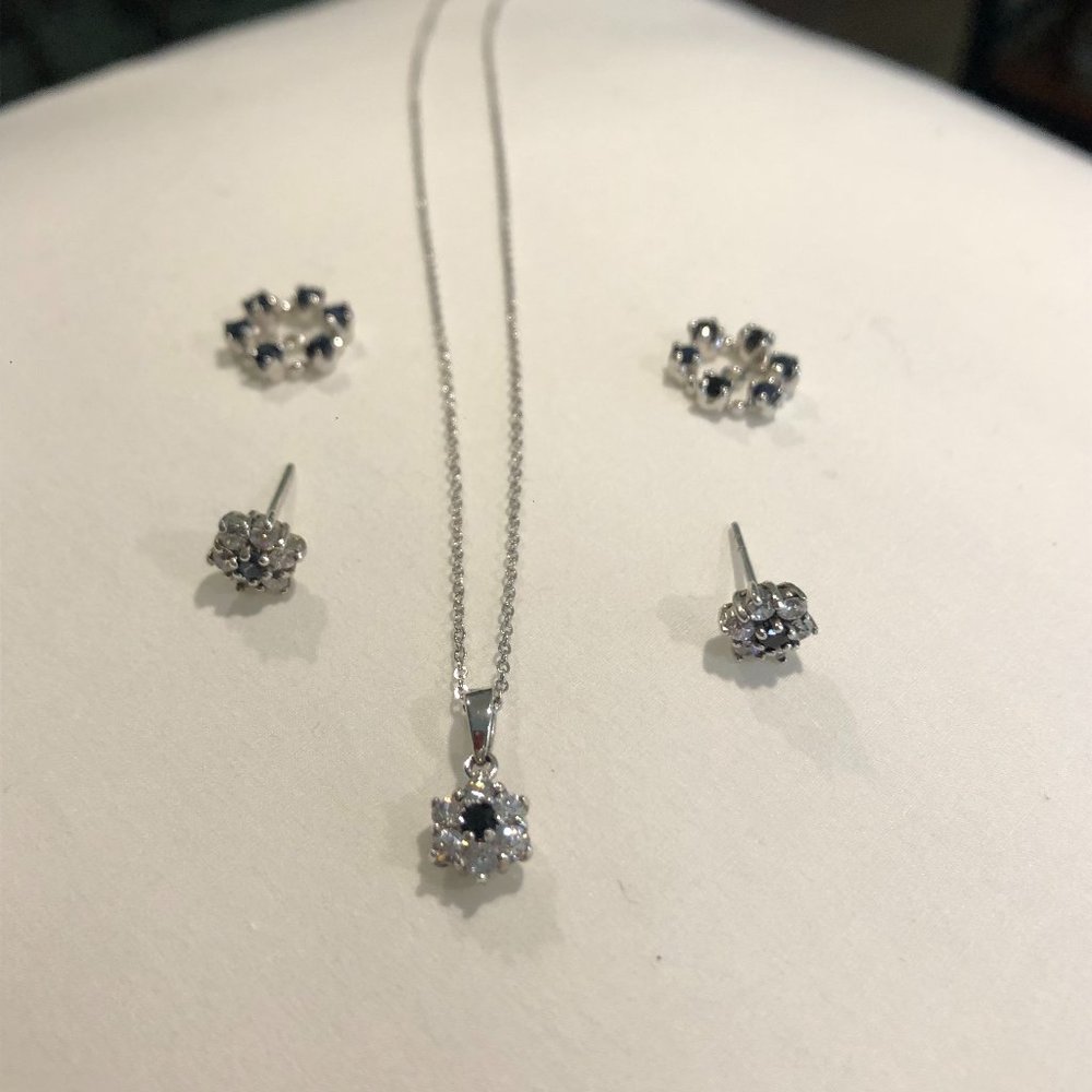 sapphire and zirconia necklace and earrings